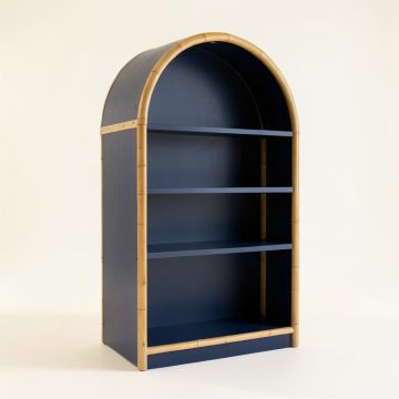 Juniper Arc Freestanding Bookcase (synthetic illustration; no displayed measurements)