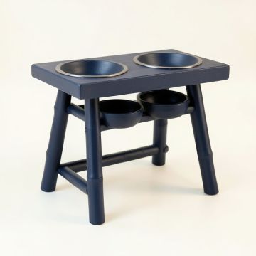 River Edge Pet Feeding Stand With Two Plain Empty Bowls - Navy (synthetic illustration; no displayed measurements)