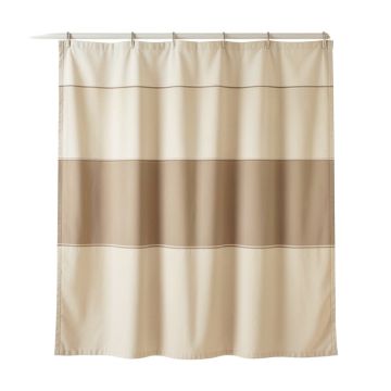 Hill Brook Shower Curtain Hanging Flat From A Plain Rod - Beige