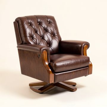 Kirby 35.5 '' Wide Tufted Genuine Leather Swivel Club Chair (synthetic illustration; no displayed measurements)