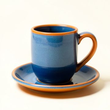 Polish Pottery Amarillo Coffee Mug With Saucer (synthetic illustration; no displayed measurements)
