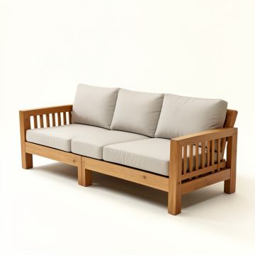 Summerton Teak Patio Sofa With Cushions (synthetic illustration; no displayed measurements)