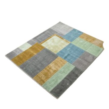 Ruby Constance Mid-Century Modern Geometric Squares Gray/Gold/Mint Blue Area Rug (synthetic illustration; no displayed measurements)