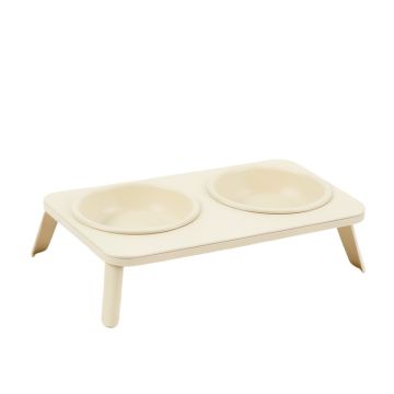 Ash Bend Pet Feeding Stand With Two Plain Empty Bowls - Ivory