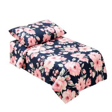Navy Blue And Pink Watercolor Floral 5 Piece Crib Bedding Set