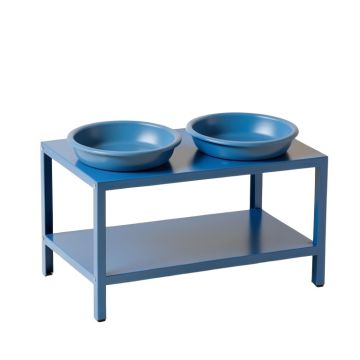 Flint Dell Pet Feeding Stand With Two Plain Empty Bowls - Blue