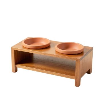 Aspen Bridge Pet Feeding Stand With Two Plain Empty Bowls - Terracotta
