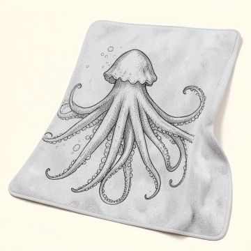 Ocean Inspired Sketch Art Of An Animal With Long Tentacles Marine Life Undersea Grey White Kitchen Mat (synthetic illustration; no displayed measurements)
