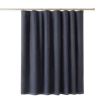 Clay Canyon Shower Curtain Hanging Flat From A Plain Rod - Navy