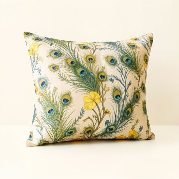 Polla Peacock Cotton Floral Lumbar Pillow (synthetic illustration; no displayed measurements)