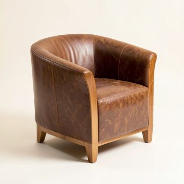 Kailey 29 '' Wide Top Grain Leather Barrel Chair (synthetic illustration; no displayed measurements)