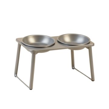 Pine Branch Pet Feeding Stand With Two Plain Empty Bowls - Gray