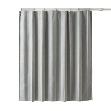 Cliff Crossing Shower Curtain Hanging Flat From A Plain Rod - Gray