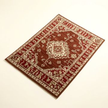 Duras Geometric Power Loom Brown/Red/Beige Area Rug Set (synthetic illustration; no displayed measurements)