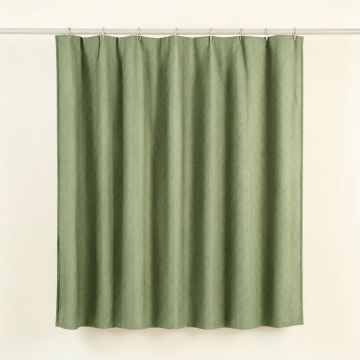Cedar Bend Shower Curtain Hanging Flat From A Plain Rod - Green (synthetic illustration; no displayed measurements)