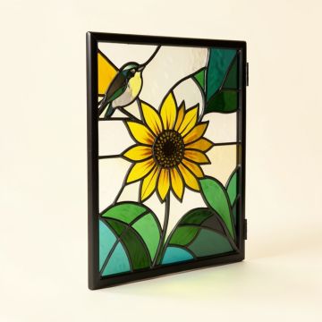 Chickadees And Sunflowers Window Panel (synthetic illustration; no displayed measurements)