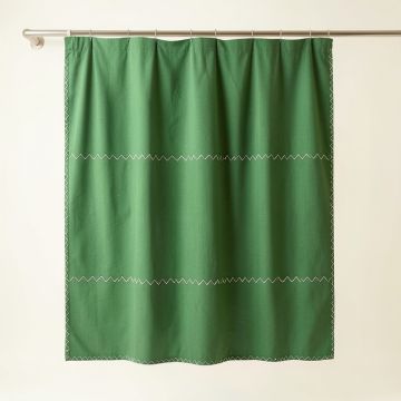 Elm Dale Shower Curtain Hanging Flat From A Plain Rod - Green (synthetic illustration; no displayed measurements)