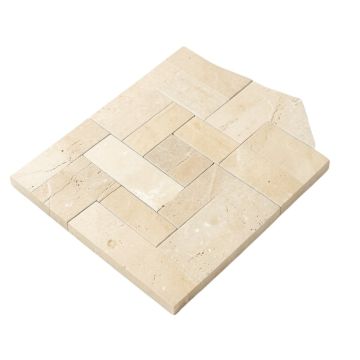 Oriental Sculpture Herringbone 1 '' X 3 '' Marble Mosaic Tile In Beige