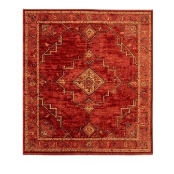 Kowloon Geometric Power Loom Red Rug