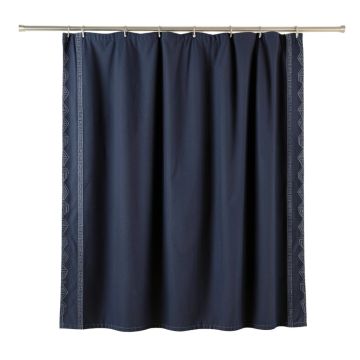Bay Branch Shower Curtain Hanging Flat From A Plain Rod - Navy