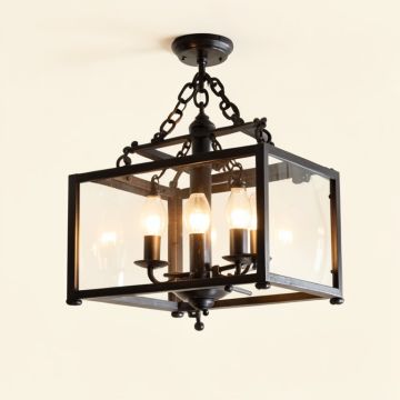 Ellenton 4 - Light Shaded Rectangle Chandelier With Wrought Iron Accents (synthetic illustration; no displayed measurements)