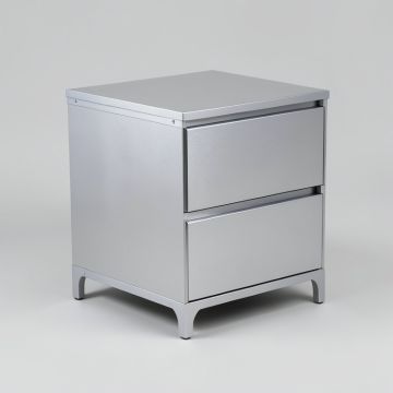 Colrain Two-Drawer Nightstand in Silver (synthetic illustration; no displayed measurements)