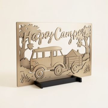 Happy Camper Script And Steel Laser Cut Wall Décor (synthetic illustration; no displayed measurements)