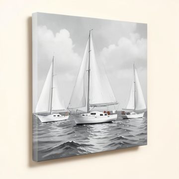 White Painted Sailboats - Print On Canvas (synthetic illustration; no displayed measurements)
