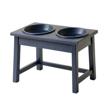 Brook Branch Pet Feeding Stand With Two Plain Empty Bowls - Navy
