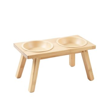Slate Bend Pet Feeding Stand With Two Plain Empty Bowls - Beige