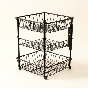 3-Tier Fruit Stand & Wall Mount Kitchen Storage Foldable Metal/Wire Basket (synthetic illustration; no displayed measurements)