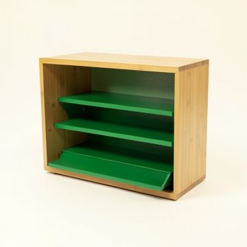 Pine Arc Low Bookcase - Green (synthetic illustration; no displayed measurements)