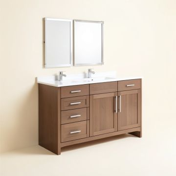 Phoebe Chrome Handles Drilling Floor Mount 62 '' Double Bathroom Vanity Set (synthetic illustration; no displayed measurements)