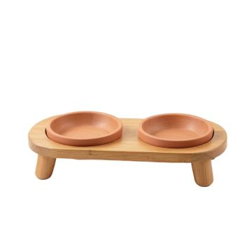 Clay Edge Pet Feeding Stand With Two Plain Empty Bowls - Terracotta