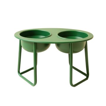 Rowan Edge Pet Feeding Stand With Two Plain Empty Bowls - Green