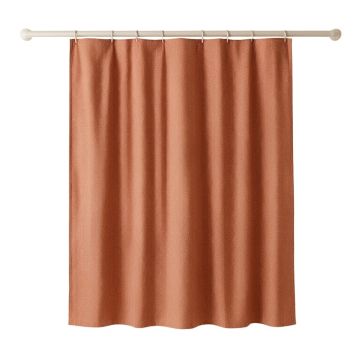Linden Branch Shower Curtain Hanging Flat From A Plain Rod - Terracotta