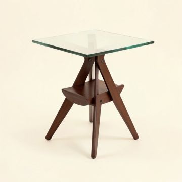 Schroeders Glass Top 3 Legs End Table With Storage (synthetic illustration; no displayed measurements)