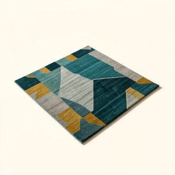Ruby Tamara Mid-Century Modern Abstract Geometric Teal Blue/Gray/Gold Area Rug (synthetic illustration; no displayed measurements)