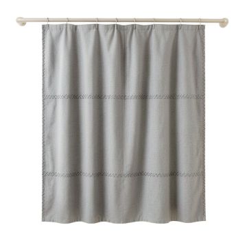 Bay Falls Shower Curtain Hanging Flat From A Plain Rod - Gray