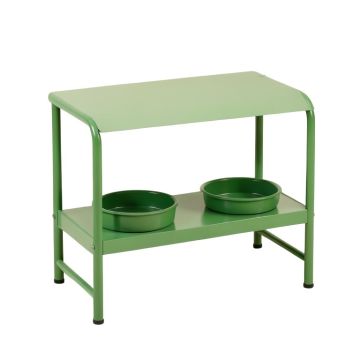 Oak Edge Pet Feeding Stand With Two Plain Empty Bowls - Green