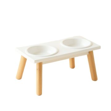 Olive Branch Pet Feeding Stand With Two Plain Empty Bowls - White
