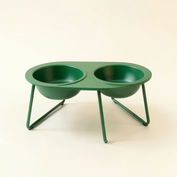 Dune Brook Pet Feeding Stand With Two Plain Empty Bowls - Green (synthetic illustration; no displayed measurements)