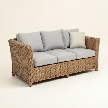 Waterbury Wicker Patio Sofa With Cushions (synthetic illustration; no displayed measurements)
