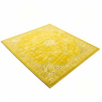 Distressed Oriental Bright Yellow Area Rug (synthetic illustration; no displayed measurements)