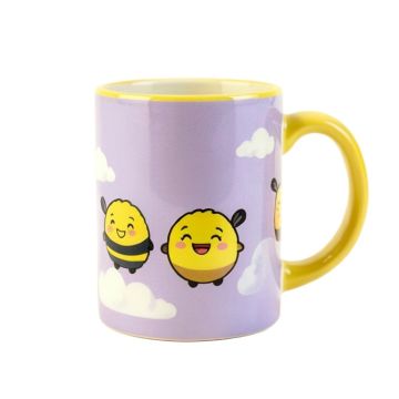 Backus Bee Be Happy Three Cute Bumble Bees With Clouds Background Coffee Mug
