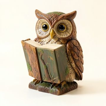 Woodland Bookworm Solar Owl Reading Book Statue (synthetic illustration; no displayed measurements)