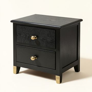 2 Drawer Wooden Nightstand With Textured Details And Metal Accents , Black (synthetic illustration; no displayed measurements)