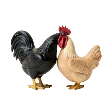 Morten 2 Piece Hand Painted Wood Rooster And Hen Figurine Set
