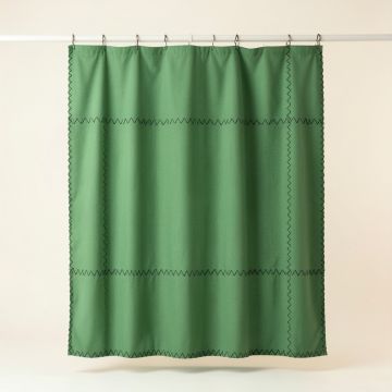 Juniper Dell Shower Curtain Hanging Flat From A Plain Rod - Green (synthetic illustration; no displayed measurements)