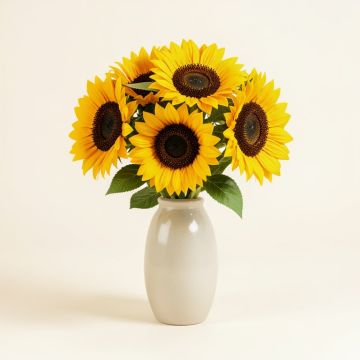 Faux Sunflowers Floral Arrangement In Vase (synthetic illustration; no displayed measurements)